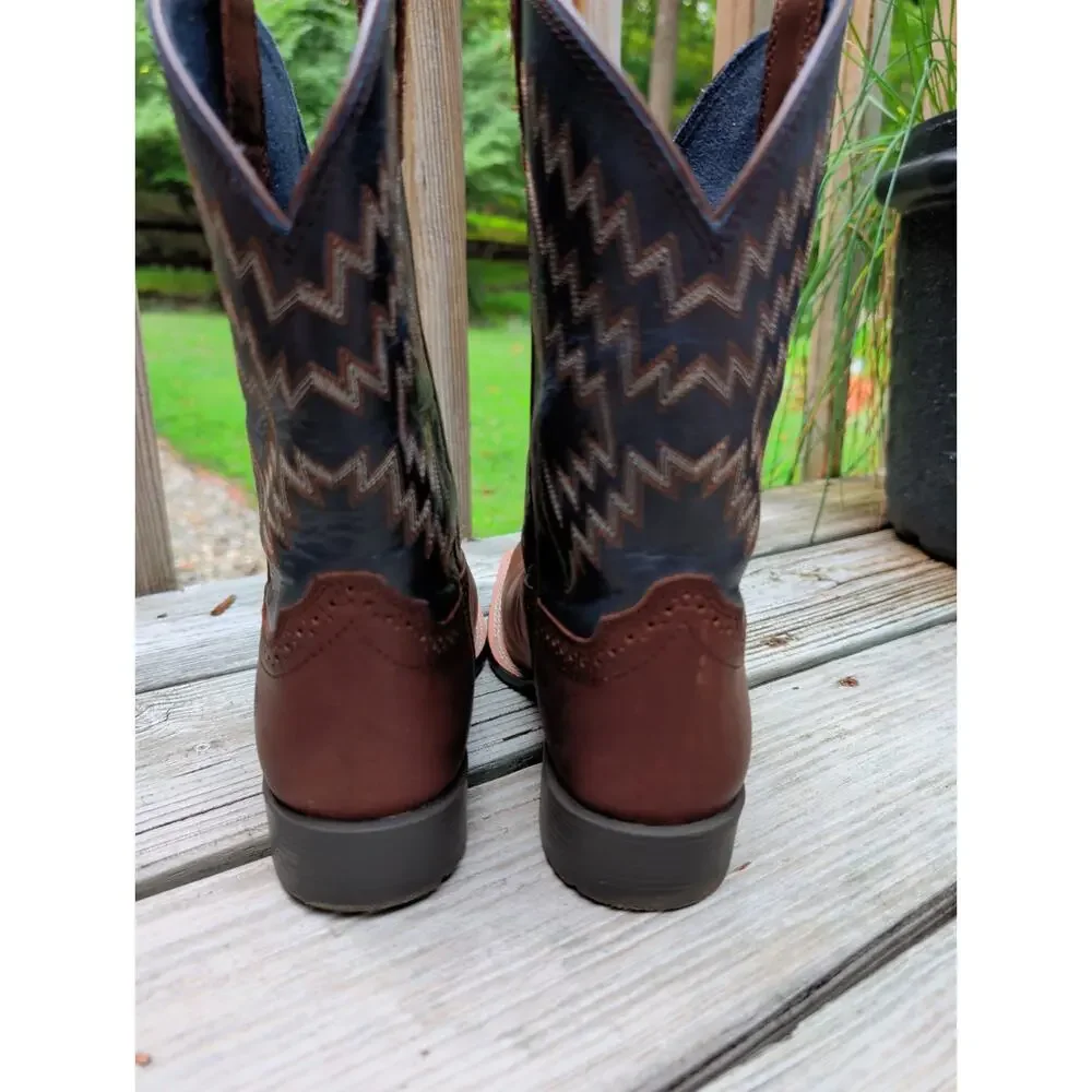Ariat Youth Kid Tycoon Western Leather 6 Boots Wiggle Room 10021591 Brown Blue